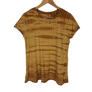 Athleta Organic Daily Tie Dye Crew Tee Mustard Yellow Tshirt Medium